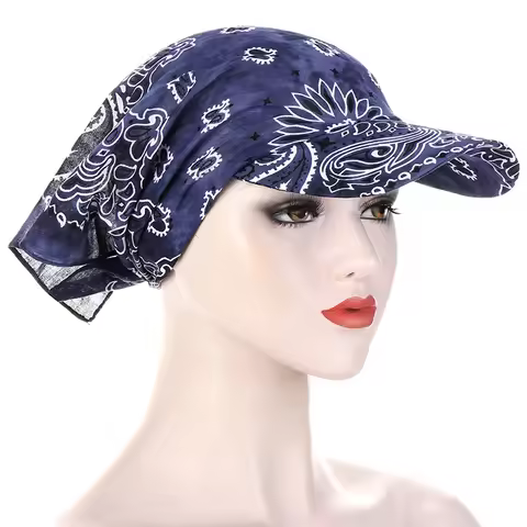 New Bandana Scarf Hat Cap Sunscreen Hedging Cap Printed Brim Baseball Cap Sunshade Hooded Scarf Head