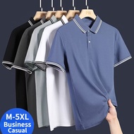 M-5XL Korean Plus Size Casual Polo Shirt Men Plain Simple Business Short Sleeved Collar T Shirt