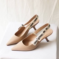 Sepatu Wanita DIOR Jadior Kitten Heels Technical Fabric Gold Original