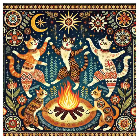 1pc 40X40CM/15.74inch A Group of Cats Dancing Around the Bonfire Stamped Cross Stitch Kit DIY Kit 11