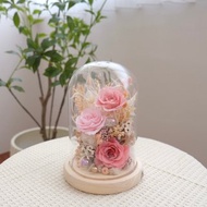 長型玻璃罩小夜燈 粉色系永生花 永生花玻璃罩