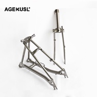 AGEKUSL Bike Front Fork Rear Triangle Fork Titanium Alloy Use For Brompton Pikes Royale Camp Crius Trifold Folding Bicycle Silver Grey