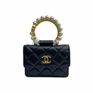 Chanel 香奈兒 珍珠手柄 小號經典羊皮方形斜背包