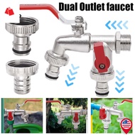 BK-Creative 1 Inlet 2 Outlet Double Heads Zinc Alloy Faucet - Portable Garden Irrigation Water Tap -