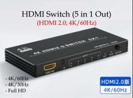 4K/60Hz + Full HD, 5 in 1 out HDMI Switch, HDMI切換器, HDMI選擇器, HDMI分線器, HDMI分配器, HDMI Selector