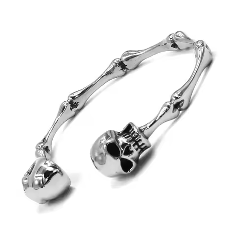 Vintage Ghost Skull Bones Biker Cuff Bracelet Stainless Steel Jewelry Gothic Feather Wing Norse Viki