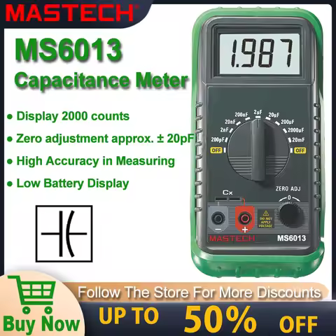 MASTECH MS6013 1999 Counts Portable 3 1/2 Digital Capacitance Meter Capacitor Tester 200pF to 20mF,D