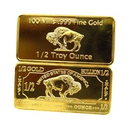 1/2 oz USA American Buffalo 100 Mills .999 Fine Gold Plated Bar 1/2oz