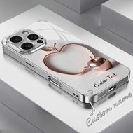 1pc Customizable Text High-Grade Multi-Functional Metal Apple Pattern Tempered Glass Material Phone 