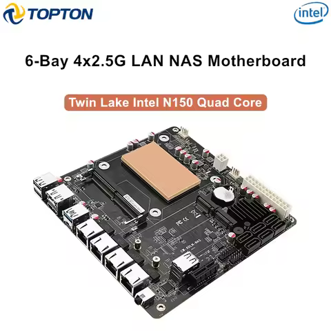 6-Bay NAS Motherboard Intel N150 N100 4x i226-V 2.5G LANs 2*NVMe 6*SATA3.0 DDR5 Mini ITX Firewall Ma