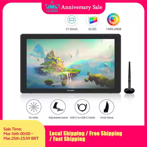 HUION Kamvas 22 Plus QLED Graphics Tablet Monitor Drawing Screen 21.5 inch Art Pen Display 140%sRGB