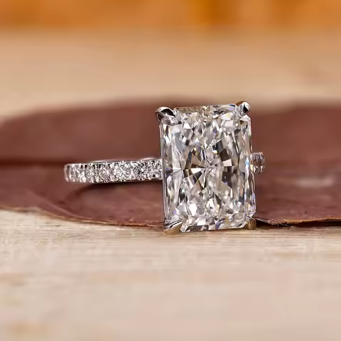 3 Carat Moissanite 925 Sterling Silver Wedding Ring for Women Geometric Rectangle Redion/Emerald Cut