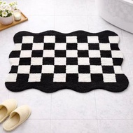 黑白格子植絨地墊 柔軟吸水防滑浴室墊 臥室居家裝飾禮物