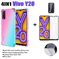 (4in1) VIVO Y17S Y36 Y27 Y15S Y12s Y20 Y20i anti-fall color mobile phone case + Y 20 full-screen tempered glass film + carbon fiber back film + lens film