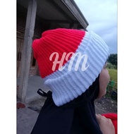 MERAH Red and white beanie, modern women's beanie, bannie head beanie, aoka aos beanie