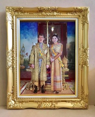 กรอบหลุยส์ทอง ร.10 กับ ราชินี ขนาดกรอบรวมรูป 21x26 นิ้ว ภาพเคลือบฟิล์มลามิเนตอย่างดี ขนาดรูป 15x20 น