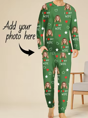 Customized men's pajamas, personalized pajamas, customized photo family pajamas set