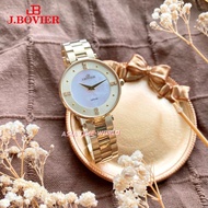 J.Bovier | B15 QS374L-YG Elegance Sapphire Women's Watch with Mother of Pearl Dial Gold Stainless St