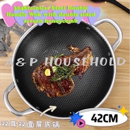 {READY STOCK }304 Stainless Steel Wok Double Sided Screen Honeycomb 42CM Non Stick Double Handle Wok