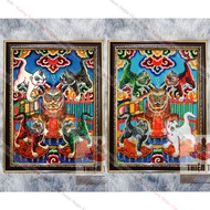 Five Tigers wall painting 36x48cm made of high-quality glossy fabric with genuine composite frame