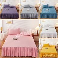 (12 Color) New Brushed Bed Skirt Solid Color Bedspread with Lace Wedding Bedsheet Mattress Cover Single Queen King Size