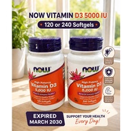 Now Foods Vitamin D3 5000 IU - Vit D D-3 5000IU Bones and Immunity 120 240 Softgels