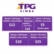 TPG / SIMBA Data Plan or Main Account Top Up / Recharge / Renew