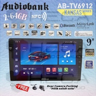 Audiobank KANSAS Series NFC 26/64 GB Android 9" Inch Head Unit AB-TV6912 Double Din Car Tape + Rever