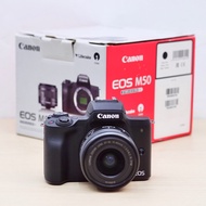 Kamera Canon EOS M50 + Lensa Kit 15-45mm STM Bekas / Second warna Hitam Black bukan M10 M5 M6 M3 M10