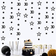 【New】30th 50th Birthday Hanging Ornaments Black Hollow Star Disc Design Garland For 30Th/50Th Happy 