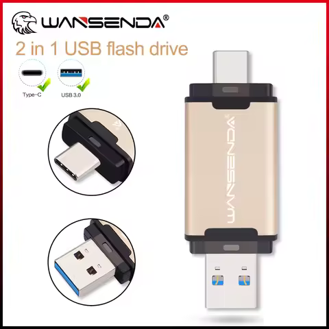 WANSENDA USB Flash Drive 128GB 2-IN-1 USB 3.0 + TYPE-C Pendrive 32GB 64GB Dual Type C Memory Stick 2