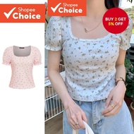 B74-DEC23-C-2-Textured Print Bubble Sleeve T-shirt-TSB74ED120  B74-DEC23-C-2-T-shirt lengan gelembun