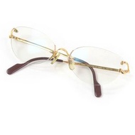 Cartier ) 男士雙框眼鏡，金色和酒紅色鏡框，18 度數，法國製造，成色極佳。眼鏡框飾有 C 字標誌，兩點式無框設計。