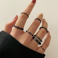 ACC 7pcs Korean Rings Gold Rings Silver Rings Plain Black Rings Plain Silver Rings