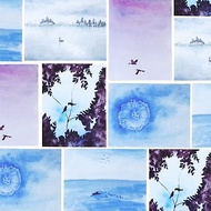 原創手繪水彩畫明信片 天鵝/鷹/水母/樹林裡的鳥/海豚