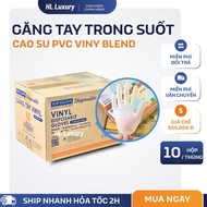 Carton of 10 Boxes of Transparent Vinyl Gloves, Thick and Tough Vinyl Gloves