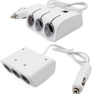 3 Way White Car Cigarette Lighter - Socket Splitter Dual USB Charger 12V