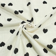 Cotton Fabric Double Gauze Crepe Classic Black Heart
