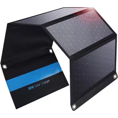 3 USB Ports 28W Solar Charger(5V/4.8A Max), Portable Foldable Solar Panel for Camping, IP44 Waterpro