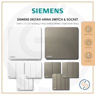 Siemens Delta Arina 16AX 1 / 2 / 3 / 4 Gang 1 Way Switch (White / Dark Silver Grey)