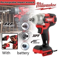 Top Quality Milwaukee 18V Impact Wrench Brushless Motor Cordless Electric Wrench Power Tool 520 N.m 1/2 Torque Rechargeable Impact Wrench 3 Types of Heads with batter