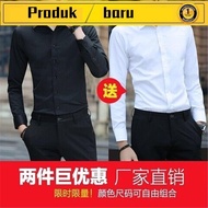 kemeja lelaki baju kameja Baju Lelaki Lengan Panjang Tambah Bulu Menebal Versi Korea Pelajar Saiz Besar Remaja Warna Pepejal Kemeja Langsing Perniagaan Bukan Besi Putih