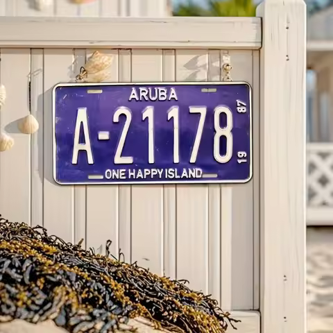 , "Aruba" Metal Wall Art Sign - Rustic Purple Lettering, Pre-Drilled Holes for Easy Hanging, Weather