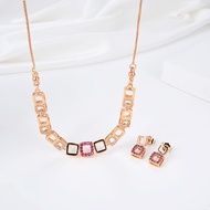 HYL JEWELRY 4pcs kalung Titaniun dan anting berlian wanita hadiah kelas atas untuk teman 18K Set Per