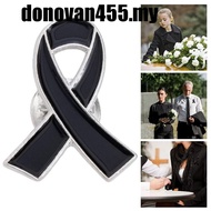DONOVAN Black Ribbon Pin, Awareness Melanoma Cancer Funeral Ribbon Badge Brooch, Enamel Black Ribbon