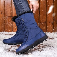 Snow Boots Women New Winter Warm Plush Booties Mid-Calf Waterproof Ladies Shoes Round Toe Platform B
