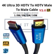 High Speed HDTV 2.0V cable 4K Ultra 3D HDTV To HDTV Male To Male Cable