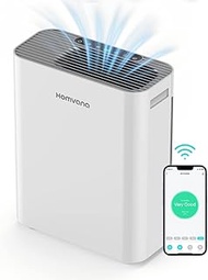 Homvana Air Purifiers for Bedroom Home Large Room, Smart App &amp; Voice Control, H13 True HEPA Filter with Air Quality Monitoring, 22dB Slient Operation Air Purifier for Pets, Auto Mode, 1250ft² Coverage