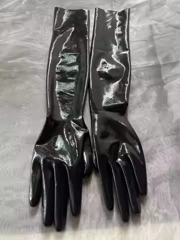 Crossdress Male To Female Oil Shiny black Super Thin Latex Zentai Long Red Flat Nails Fetish Sheer C
