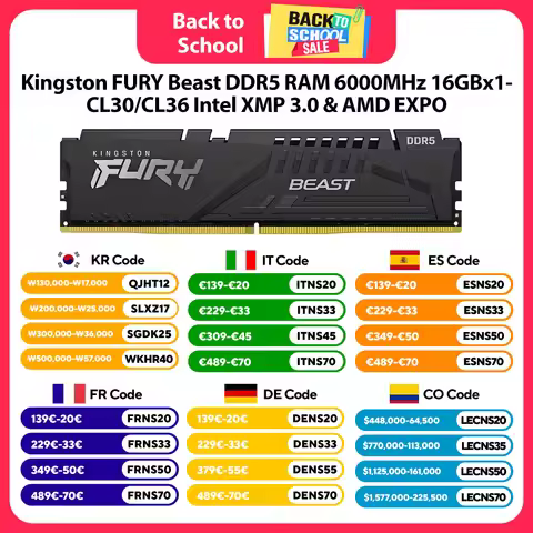 Kingston FURY Beast DDR5 RAM 6000MHz 16GBx1 CL30/CL36 Support Intel XMP 3.0 & AMD EXPO Desktop Memor
